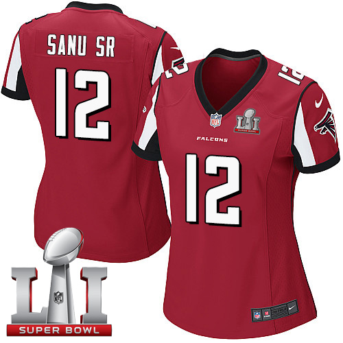 Nike Falcons #12 Mohamed Sanu Sr Red Team Color Super Bowl LI 51 Women's Stitched NFL Elite Jersey - Click Image to Close
